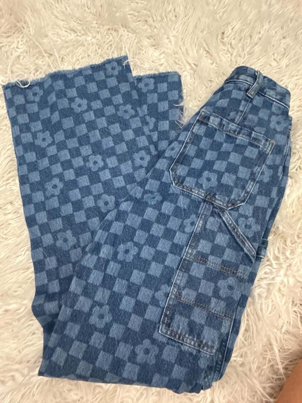 PacSun Size 25 Jeans Checkerboard Floral Print Carpenter Wide Leg